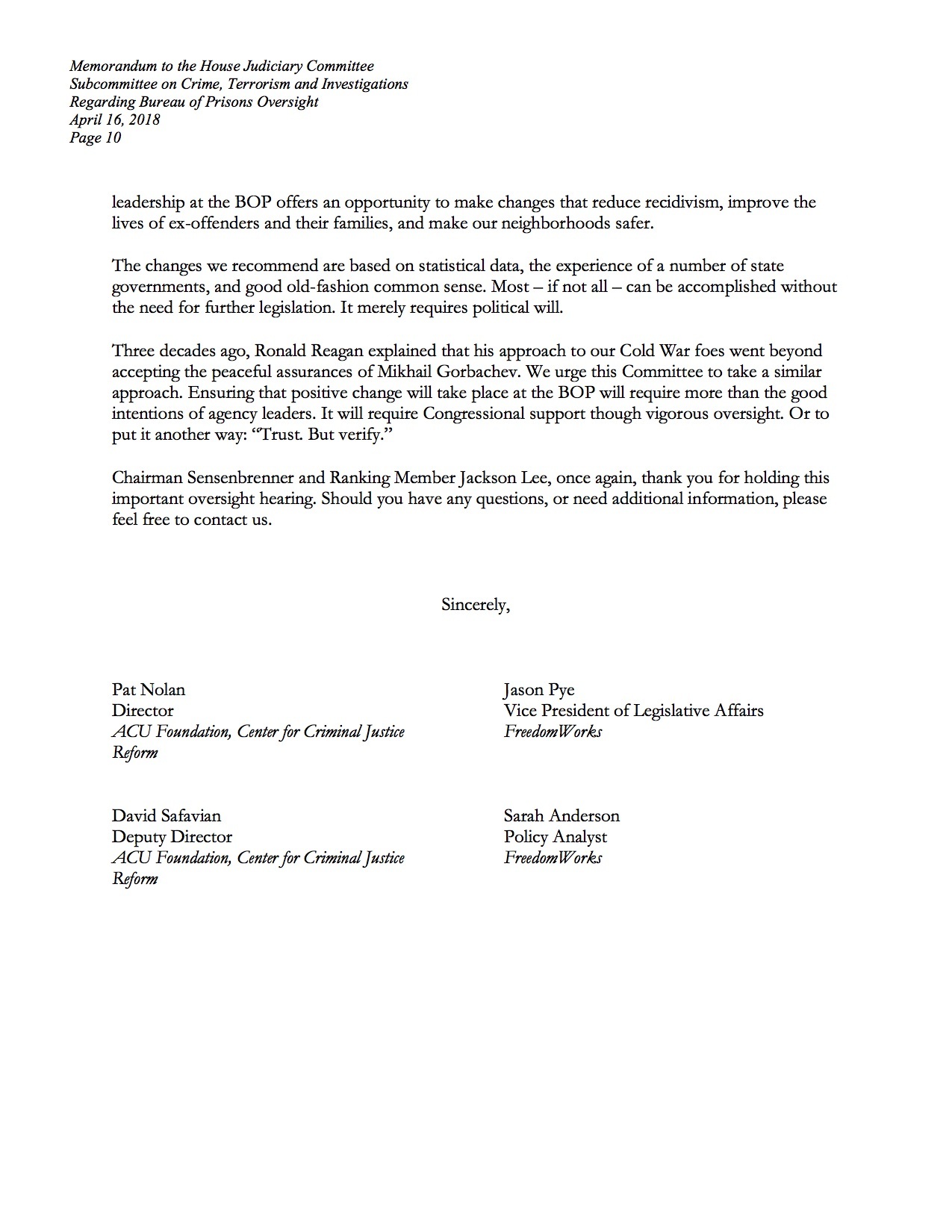 ACU Foundation and FreedomWorks send letter to Congress on BOP ...